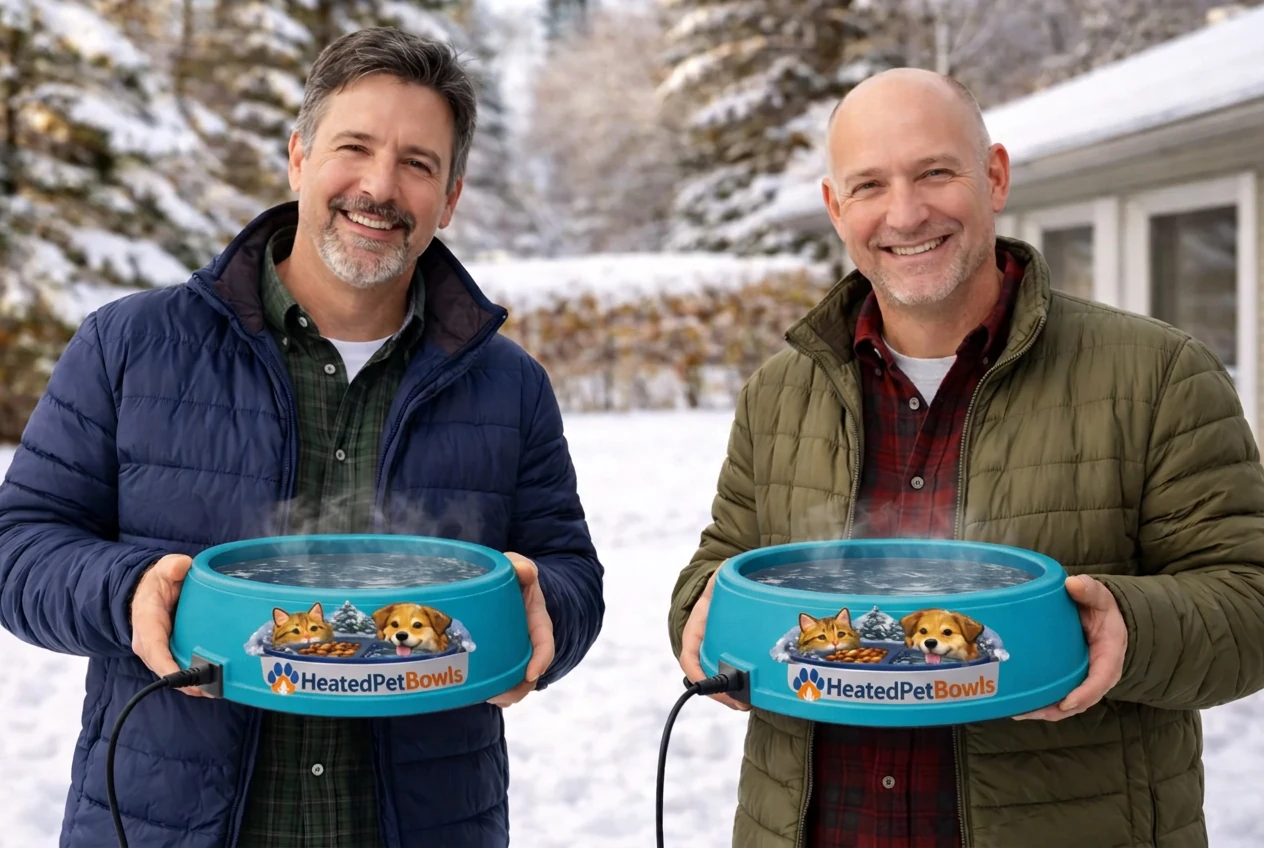 Bert and Mihkel, co-founders of HeatedPetBowls