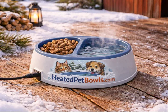 HeatedPetBowls™ Heated Dual Bowl — 3.7L — White — heated pet water bowl for winter outdoor use